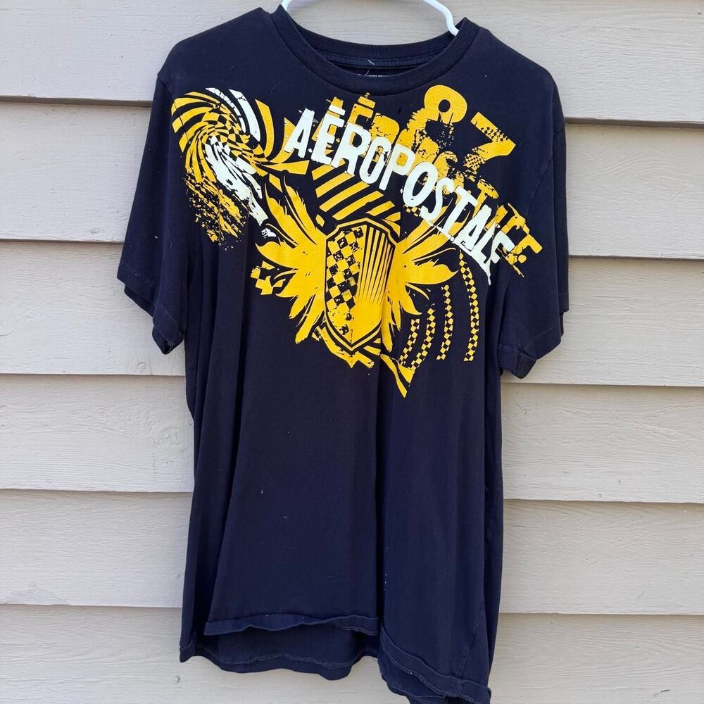 Aeropostale Men's Black and Navy T-shirt